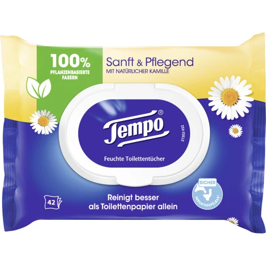 Tempo Sanft & Pflegend Feuchte Toilettentücher Kamille 42 Stück 3 Tempo Sanft & Pflegend Feuchte Toilettentücher Kamille 42 Stück